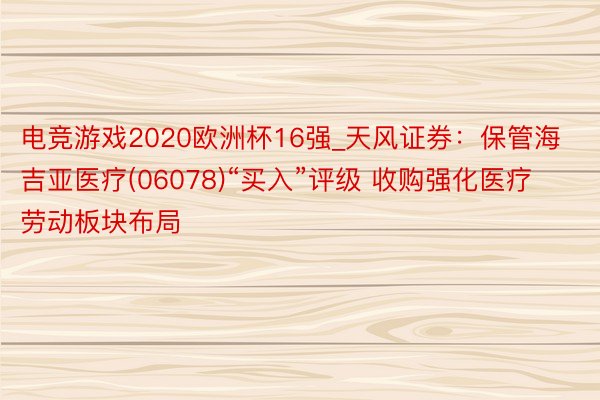 电竞游戏2020欧洲杯16强_天风证券：保管海吉亚医疗(06078)“买入”评级 收购强化医疗劳动板块布局