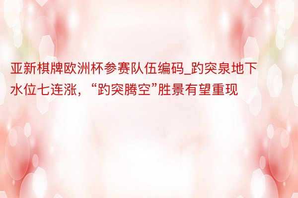 亚新棋牌欧洲杯参赛队伍编码_趵突泉地下水位七连涨,“趵突腾空”胜景有望重现
