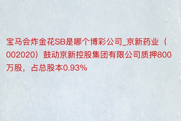 宝马会炸金花SB是哪个博彩公司_京新药业（002020）鼓动京新控股集团有限公司质押800万股，占总股本0.93%