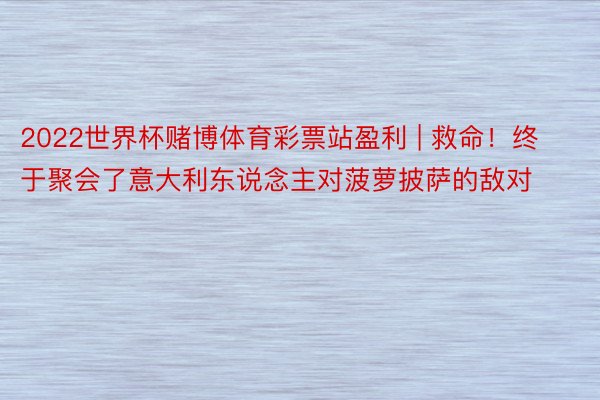 2022世界杯赌博体育彩票站盈利 | 救命！终于聚会了意大利东说念主对菠萝披萨的敌对
