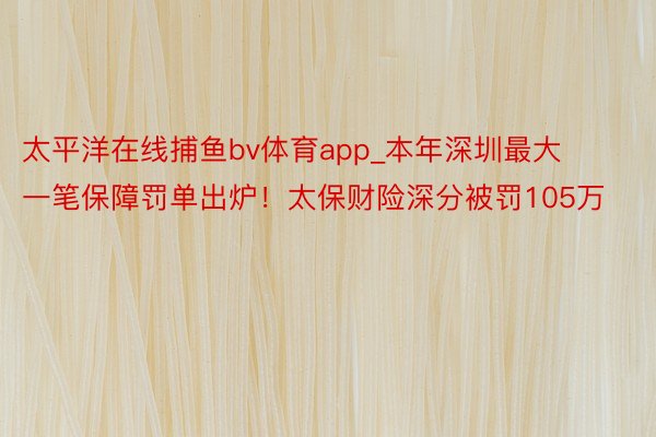 太平洋在线捕鱼bv体育app_本年深圳最大一笔保障罚单出炉！太保财险深分被罚105万