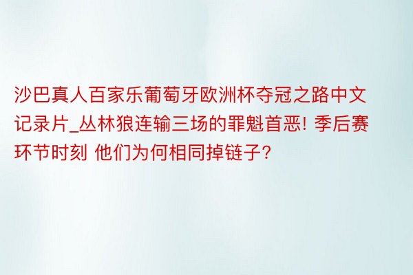 沙巴真人百家乐葡萄牙欧洲杯夺冠之路中文记录片_丛林狼连输三场的罪魁首恶! 季后赛环节时刻 他们为何相同掉链子?