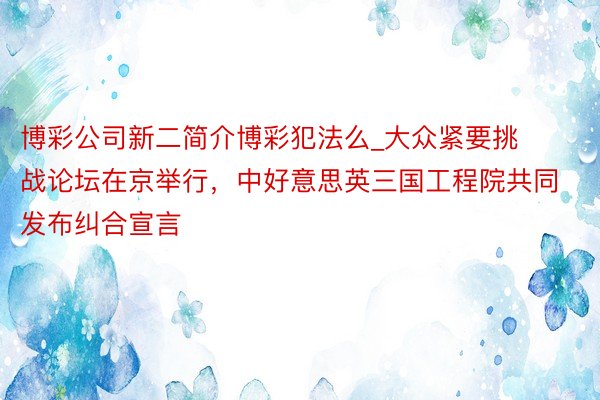 博彩公司新二简介博彩犯法么_大众紧要挑战论坛在京举行，中好意思英三国工程院共同发布纠合宣言
