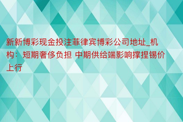 新新博彩现金投注菲律宾博彩公司地址_机构：短期奢侈负担 中期供给端影响撑捏锡价上行